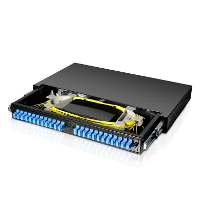 19 インチ FTTH Sc 1u ラック マウント スプライス 24 ポート光ファイバー パッチ パネル