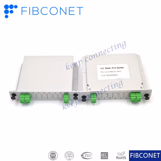 優れた均一性と信頼性を備えたプレミアム高品質カセット型光ファイバー PLC スプリッター 1*2 SC/PC コネクタ 09mm