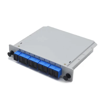 優れた均一性と信頼性を備えたFTTH 1*8 SC/PC 09mmカセットプレミアム光ファイバーPLCスプリッター